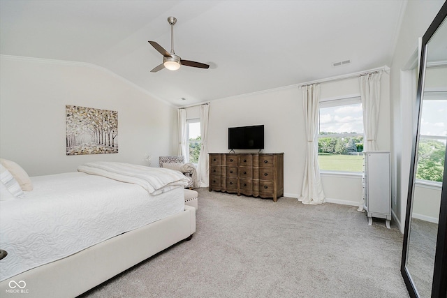 6036 W Bayfront Shrs, Mccordsville, IN 46055 - carpeted bedroom featuring lofted ceiling, ceiling fan, and crown molding