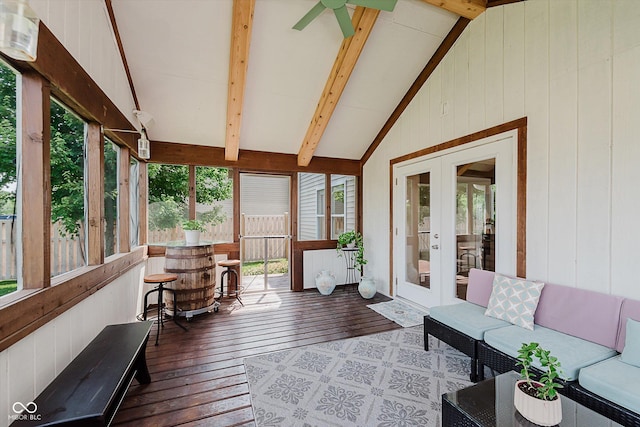 6036 W Bayfront Shrs, Mccordsville, IN 46055 - sunroom with french doors, hardwood / wood-style floors, a deck, and wooden walls