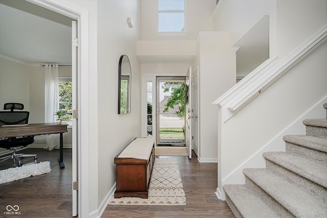 6036 W Bayfront Shrs, Mccordsville, IN 46055 - entryway with healthy amount of natural light, stairway, and wood finished floors