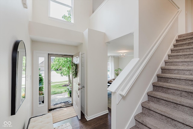 6036 W Bayfront Shrs, Mccordsville, IN 46055 - entrance foyer with wood finished floors, stairway, and a high ceiling