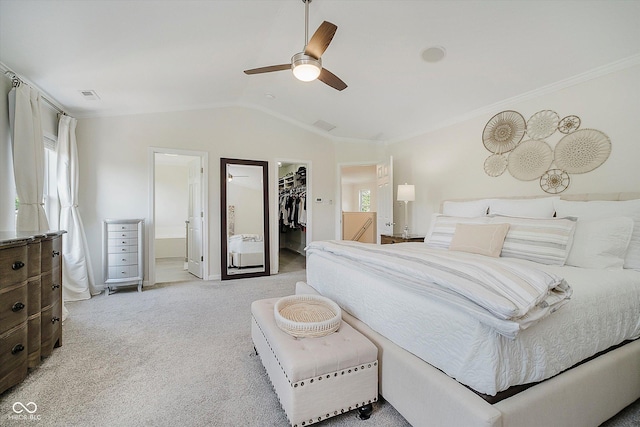 6036 W Bayfront Shrs, Mccordsville, IN 46055 - bedroom with light colored carpet, a spacious closet, vaulted ceiling, connected bathroom, and a closet