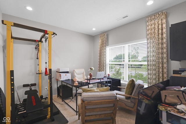 757 Carson Ln, Greenfield, IN 46140 - home office with recessed lighting and carpet floors