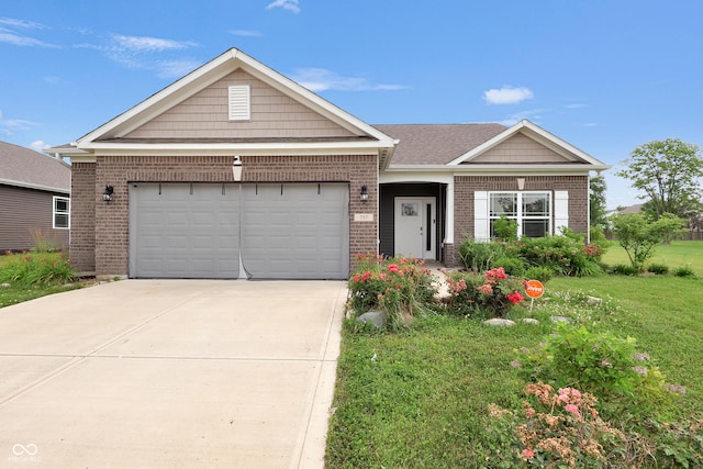 757 Carson Ln, Greenfield, IN 46140 - ranch-style home featuring brick siding, an attached garage, driveway, and a front yard