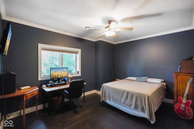 5720 Hickory Hollow Dr, Plainfield, IN 46168 - bedroom featuring wood finished floors, a desk, crown molding, and ceiling fan