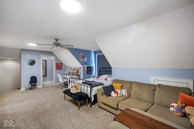 5720 Hickory Hollow Dr, Plainfield, IN 46168 - bedroom featuring carpet floors, ceiling fan, and lofted ceiling