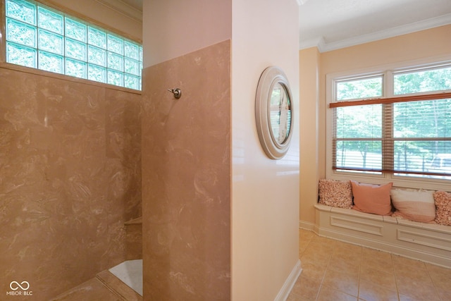 5720 Hickory Hollow Dr, Plainfield, IN 46168 - full bath with crown molding, a walk in shower, and tile patterned flooring