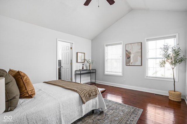 2015 N College Ave, Indianapolis, IN 46202 - bedroom featuring hardwood / wood-style flooring, a ceiling fan, and high vaulted ceiling