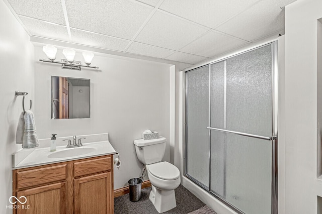 3766 Brill Rd, Indianapolis, IN 46227 - bathroom featuring vanity, a shower stall, and a drop ceiling