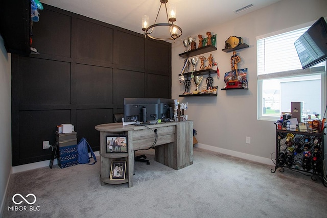 9309 Kellner St, Pendleton, IN 46064 - carpeted home office with baseboards and a chandelier