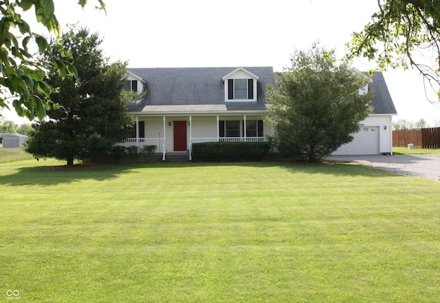 6052 N Deckshire Ln, Shirley, IN 47384 - new england style home with covered porch, driveway, and a garage
