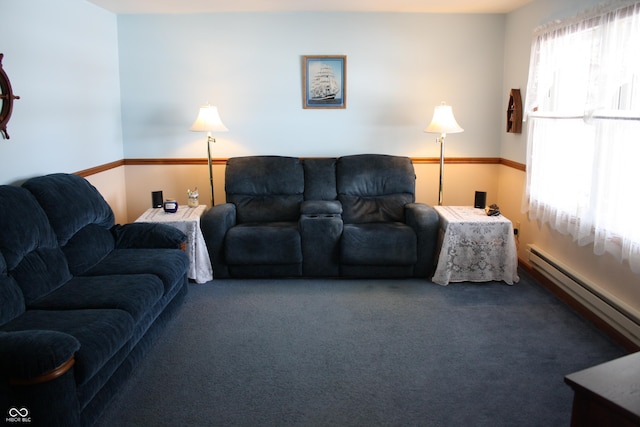 6052 N Deckshire Ln, Shirley, IN 47384 - living room featuring carpet flooring and baseboard heating