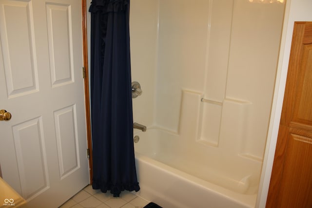 6052 N Deckshire Ln, Shirley, IN 47384 - full bathroom with tile patterned flooring and shower / bath combo with shower curtain