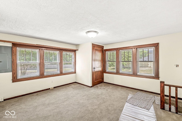 3760 Brill Rd, Indianapolis, IN 46227 - unfurnished bedroom with electric panel, light colored carpet, multiple windows, and a textured ceiling