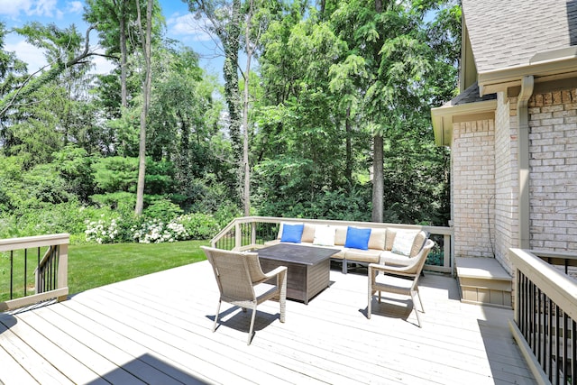 9690 Irishmans Run Ln, Zionsville, IN 46077 - deck with an outdoor living space and view of scattered trees