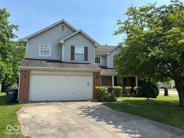 4912 Atlanta St, Anderson, IN 46013 - traditional home with brick siding, concrete driveway, a garage, and a front lawn