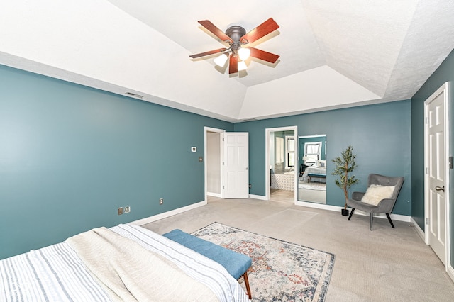 5826 Winding Way Ln, Indianapolis, IN 46220 - bedroom with light carpet, vaulted ceiling, and a ceiling fan