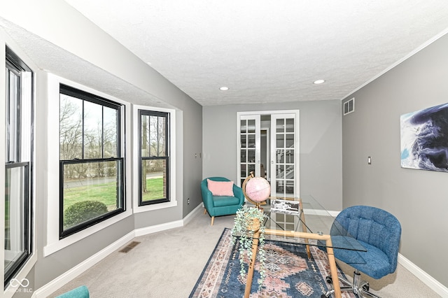 5826 Winding Way Ln, Indianapolis, IN 46220 - living area with light carpet, a textured ceiling, and recessed lighting