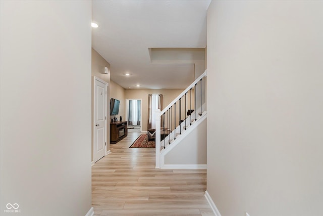 9806 Olympic Blvd, Pendleton, IN 46064 - foyer featuring stairway, light wood-style floors, and recessed lighting