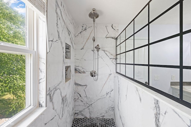 12997 Bartlett Dr, Fishers, IN 46037 - full bathroom with a marble finish shower and plenty of natural light