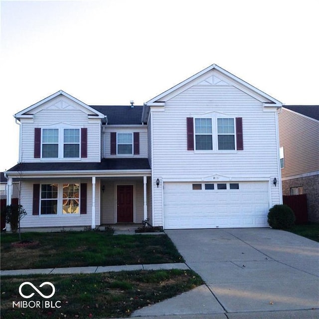 2931 Sentiment Ln, Greenwood, IN 46143 - traditional-style house with a garage, concrete driveway, and a porch