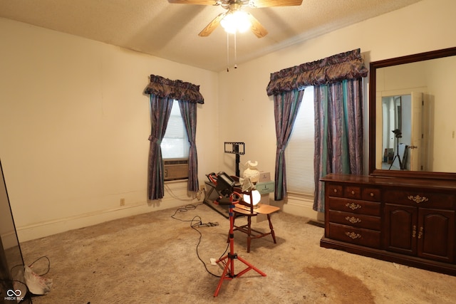 633 N E St, Greenfield, IN 46140 - living area with ceiling fan, light carpet, and cooling unit