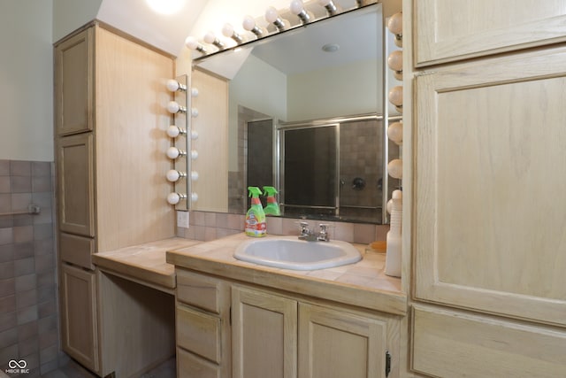 633 N E St, Greenfield, IN 46140 - bathroom with vanity and an enclosed shower