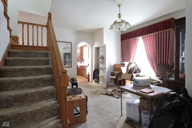 633 N E St, Greenfield, IN 46140 - carpeted office space featuring a chandelier and arched walkways