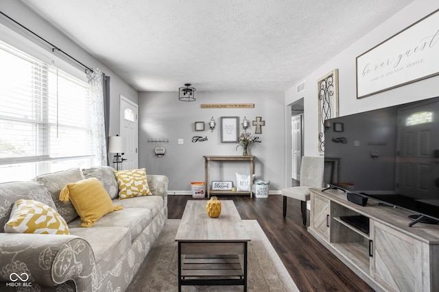 6429 Walnut Way, Brownsburg, IN 46112 - living area with dark wood-style floors and a textured ceiling