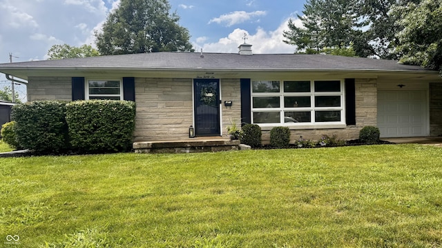 336 Brookside Ln, Plainfield, IN 46168 - view of front of property with stone siding, a garage, a front yard, and a shingled roof