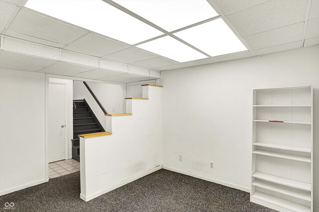 944 Briar Patch Ln, Greenwood, IN 46142 - finished below grade area featuring carpet floors, a drop ceiling, and stairway