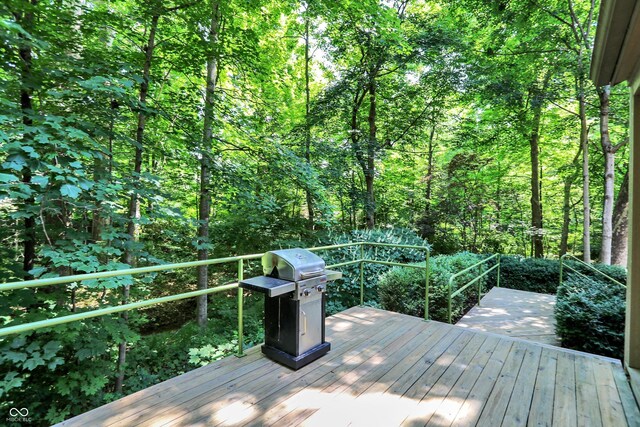 944 Briar Patch Ln, Greenwood, IN 46142 - wooden terrace featuring a grill and a forest view