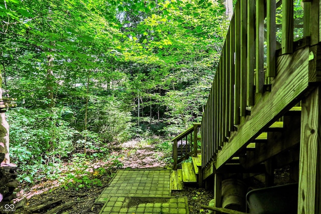 944 Briar Patch Ln, Greenwood, IN 46142 - view of yard featuring stairway and a wooded view