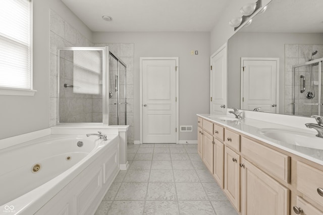 13172 Duval Dr, Fishers, IN 46037 - full bath featuring a stall shower, a tub with jets, and double vanity