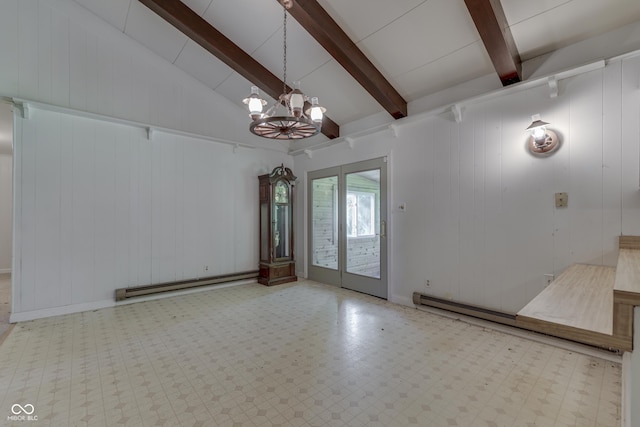 6637 E County Road 600 S, Plainfield, IN 46168 - empty room with a baseboard radiator, a chandelier, and tile patterned floors