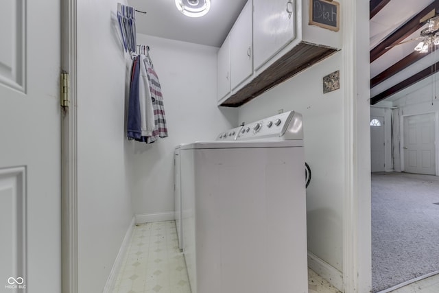 6637 E County Road 600 S, Plainfield, IN 46168 - washroom with cabinet space, separate washer and dryer, light floors, a ceiling fan, and light carpet