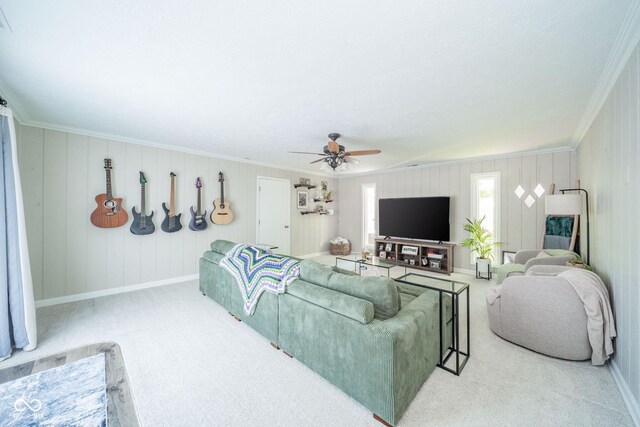 901 N Greenbriar Rd, Muncie, IN 47304 - carpeted living room featuring ceiling fan and crown molding