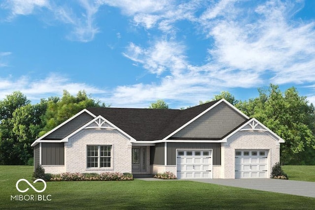 1550 Fox Hollow Dr, Martinsville, IN 46151 - craftsman house featuring brick siding, an attached garage, a front yard, and concrete driveway