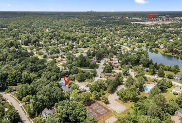 8439 Goldfinch Cir, Indianapolis, IN 46256 - aerial view of a large body of water and a heavily wooded area
