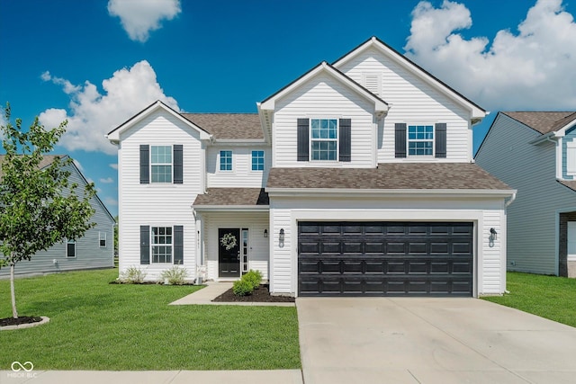 1461 Bigleaf Dr, Sheridan, IN 46069 - view of front of property featuring a garage, concrete driveway, a front lawn, and roof with shingles