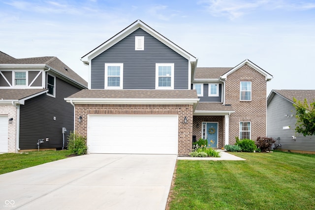 77 Winding Brook Way, Pendleton, IN 46064 - view of front facade with brick siding, a front yard, driveway, a garage, and roof with shingles