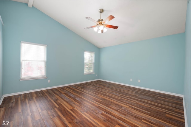 8578 Nolan Dr, Fishers, IN 46038 - spare room with vaulted ceiling, ceiling fan, and dark wood-type flooring