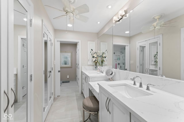 8164 Dean Rd, Indianapolis, IN 46240 - bathroom featuring a ceiling fan, vanity, and recessed lighting