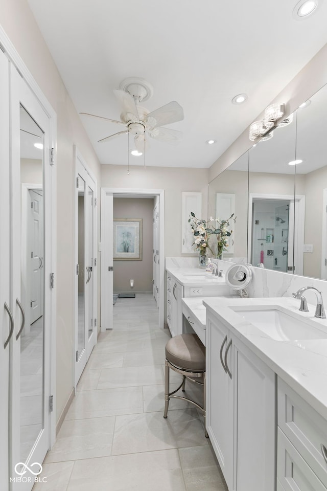 8164 Dean Rd, Indianapolis, IN 46240 - bathroom featuring vanity, recessed lighting, and ceiling fan