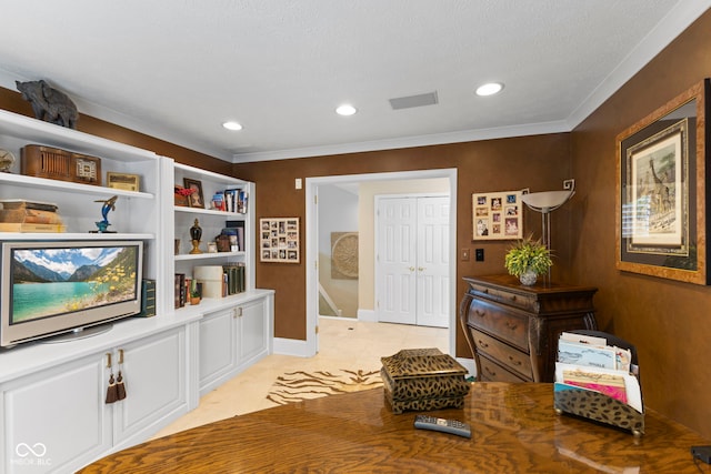 8164 Dean Rd, Indianapolis, IN 46240 - office featuring recessed lighting, light tile patterned floors, and ornamental molding