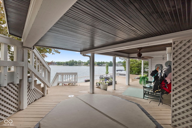 8164 Dean Rd, Indianapolis, IN 46240 - deck featuring a water view and a ceiling fan
