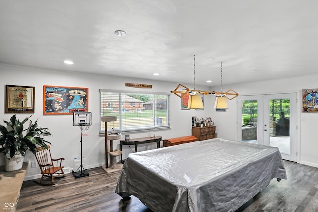 8219 Bishops Ln, Indianapolis, IN 46217 - playroom with billiards table, french doors, recessed lighting, and dark wood-style floors
