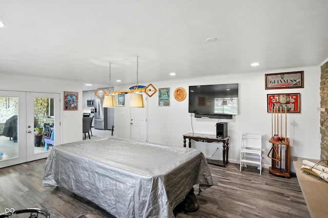 8219 Bishops Ln, Indianapolis, IN 46217 - game room featuring wood finished floors, recessed lighting, french doors, and pool table