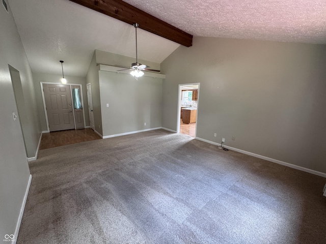 1206 Brownswood Dr, Brownsburg, IN 46112 - unfurnished living room featuring ceiling fan, carpet floors, and a textured ceiling