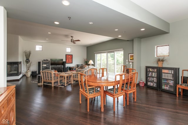 1036 Jackson St, Columbus, IN 47201 - dining space featuring ceiling fan, recessed lighting, wood-type flooring, and a glass covered fireplace