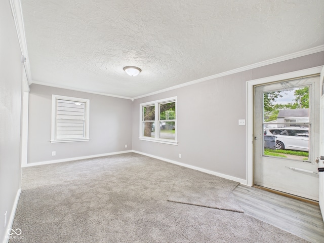 602 W 34th St, Anderson, IN 46013 - empty room featuring crown molding, healthy amount of natural light, a textured ceiling, and carpet